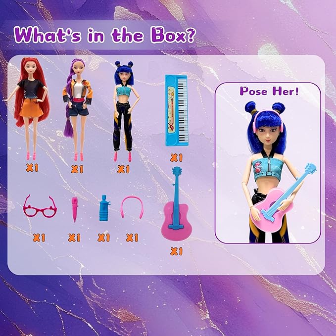 2025 New11.5''Singer Fashion Doll with Accessories and Trendy Outfits Set,Articulated/Made to Move Girl Group Dolls, Idea for Enthusiast Fan (Doll & Piano Accessories Sets)