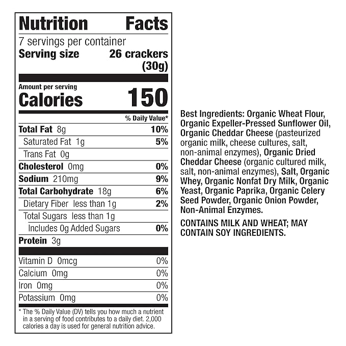 Annie's Organic White Cheddar Squares Baked Snack Crackers, Made with Real Cheese, 7.5 oz