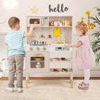 HONEY JOY Kids Kitchen Playset, Wooden Play Kitchen for Toddlers, Microwave, Range Hood, Ice Maker, 18 Cooking Accessories, Little Chef Pretend Play Toy Kitchen Set, Gift for Boys Girls, Pink