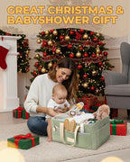 Baby Diaper Caddy Organizer with Portable Changing Mat - Teddy Fleece Diaper Organizer for Changing Table - Basket for Changing Essentials - Baby Essentials Organizer with Removable Dividers