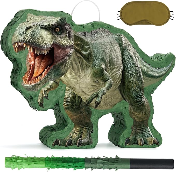 WERNNSAI Dinosaur Piñata - Jungle Dinosaur Piñata Bundle with Blindfold and Bat for Kids Boys Jungle Dinosaur World Birthday Party Decorations Family Games Dino Theme Party Supplies