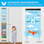 WISE OWL Personalized Growth Chart for Kids - Height Wall Chart for Boys with Peel & Stick Letters for Name - Hanging Canvas Wall Measurement Height Tracker for Baby Gift (Vehicles)