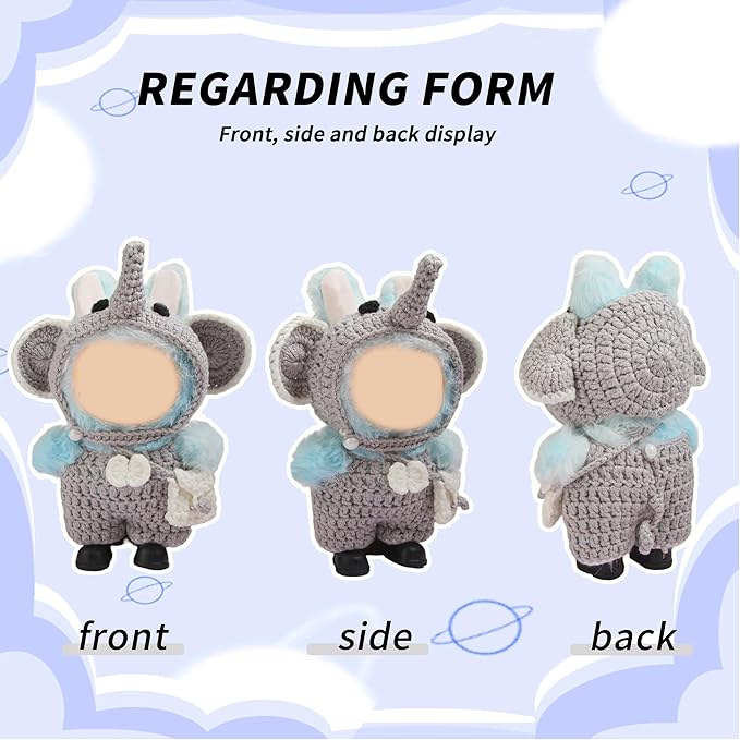 5pcs Handcrafted Elephant Outfit for 17cm Doll Clothes Set - Cute and Premium Outfits Accessories, Hand Crocheted Hat, Sweaters (Blue)
