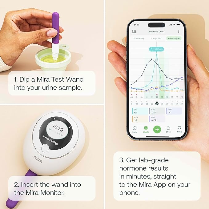 Mira Max Fertility Monitor & Ovulation Test Kit for Women, at-Home Hormone Tracker for LH, PdG & E3G, Digital Hormone Analyzer with 20 Test Wands, 7× More Accurate Than Other Fertility Trackers