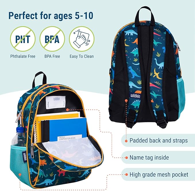 Wildkin 15-inch Kids Backpack – Durable, Padded, Adjustable for School & Travel - Jurassic Dinosaurs
