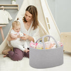 COMSE Large Baby Diaper Caddy Organizer for Girl Boy, Car Caddy with Handles, Cotton Rope Basket for Changing Table, Nursery Organizer, Gift for Baby Shower and Registry Must Have, Cool Gray