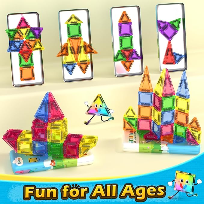 Coodoo Magnetic Tiles for Kids Ages 4-8 Toddler Toys Magnetic Blocks Building Toy STEM Outdoor Kids Toys Gift for Boys & Girls 3+ Year Old, Pocket-Sized Mini Tiles for Classroom Must Haves