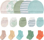 Newborn Baby Boy Girl Caps Mittens Socks Set Cotton Baby Essentials Accessories (Hats+Gloves+Socks)