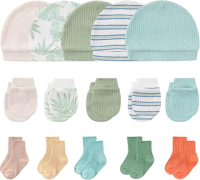 Newborn Baby Boy Girl Caps Mittens Socks Set Cotton Baby Essentials Accessories (Hats+Gloves+Socks)