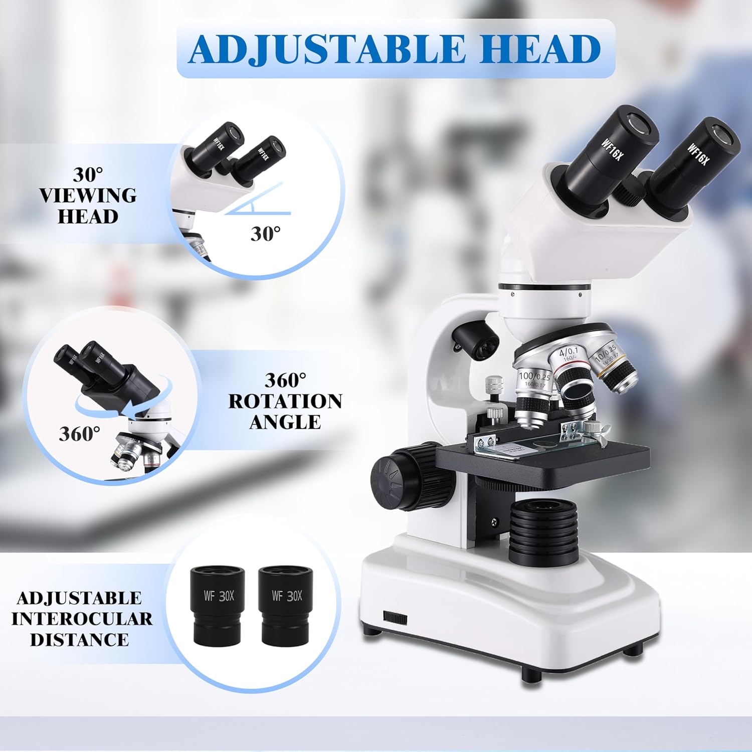 Compound Binocular Microscopes 64X-6000X with Electric Len, Microscope for Adults Kids Students, 4 Objective Lens, Biological Microscope Kit for School, Lab