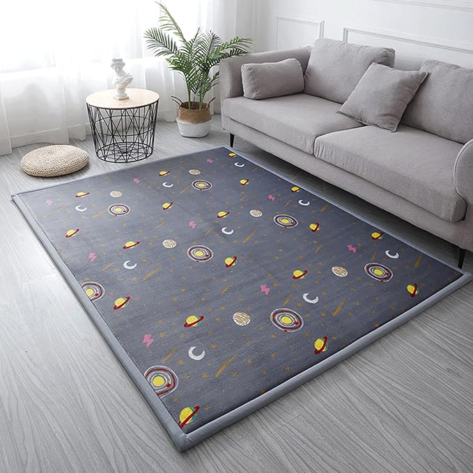 Loartee Coral Velvet Area Rug - 1" Thick Memory Foam Baby Play Mat, Washable Toddler Carpet, Home Decor for Living Room, Nursery, Kids Bedroom, Astral Gray, 5'11"x6'7"