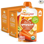 HAPPYTOT Organics Stage 4 Baby Food Pouches, Gluten Free, Vegan Snack, Love My Veggies, Fruit & Veggie Puree, Carrot, Banana, Mango & Sweet Potato, 4.22 Ounce (Pack of 16)