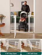 Babelio 29-48" Extra Wide Baby Gate with Adjustable Cat Door,Easy Install Pressure/Hardware Mounted,Auto Close Pet door for Stairs,House,Doorways,Effortless Walk Thru,White