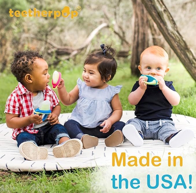 Teetherpop Fillable Silicone Teether for Babies (4-Pack) – Breastmilk Popsicle Molds for Teething w/Spill-Proof Sippy Slits – Freezable Baby Teethers for Liquids & Purées (PinkLemon/LimonTeal/Fucshia)