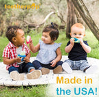 Teetherpop Fillable Silicone Teether for Babies (2-Pack) – Breastmilk Popsicle Molds for Teething w/Spill-Proof Sippy Slits – Freezable Baby Teethers for Liquids & Purées (PinkLemon/LimonTeal)