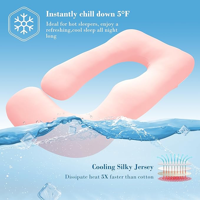 Cute Castle Cooling Cover Pregnancy Pillows, Soft U-Shape Maternity Pillow with Removable Cover - Full Body Pillows for Adults Sleeping - Pregnancy Must Haves - Jumbo 57 Inch - Pink