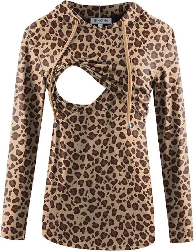 GINKANA Women's Nursing Hoodie Sweatshirt Long Sleeves Breastfeeding Maternity Tops Casual Clothes