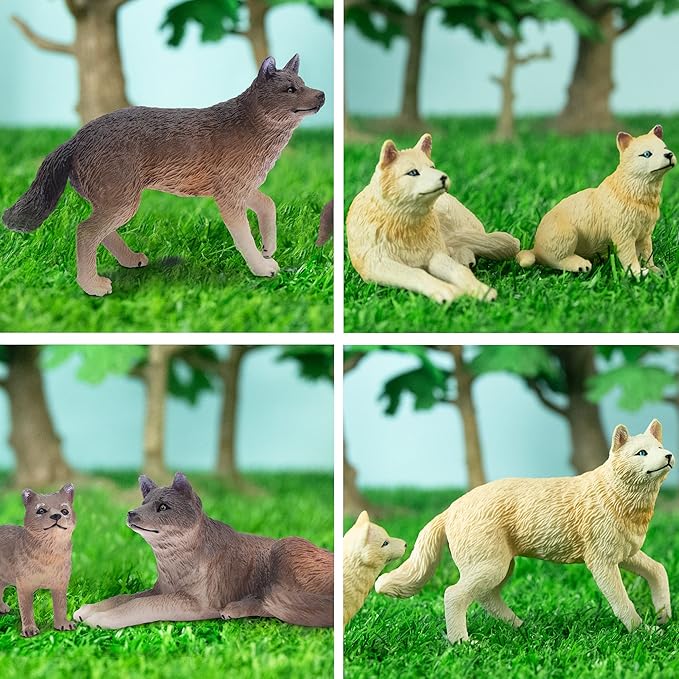 Toymany 8PCS Wolf Figures Forest Animals Toy Figurines - Plastic Jungle Zoo Animal Figurines for Kids Boys Girls Age 3-5 6-12