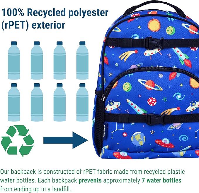 Wildkin ECO rPET 15-inch Kids Backpack – Sustainable, Padded, Adjustable – Out of This World