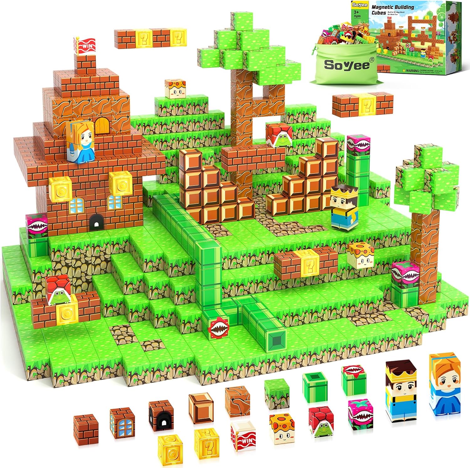 108PCS Magnetic Blocks Building Toys - 1'' Magnet Building Blocks Build Mine Magnet World Game Adventure Set Cubes Boys Girls Toys Ages 3-5 4-6 5-7 6-8 Kids Gifts for 3-12 Years Old School Supplies