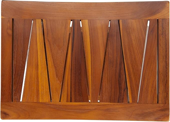 TeakCraft Teak Shower Stool with Shelf – Water Resistant, Non-Slip Premium Indonesian Teak Wood Bath Seat Bench for Shower – Fully Assembled Wood Spa Bath Organizer Seat with Leveling Feet, The Randi