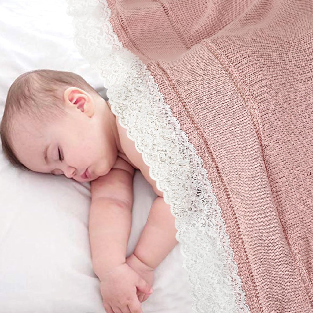 100% Organic Cotton Baby Blanket Knitted Softer Receiving Swaddle Warm Cozy Cuddle Crib Blanket for Newborns Infants Toddlers Boy and Girls Blush Pink