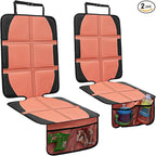 Car Seat Protector for Child, 2 Pack Covers with Mesh Pockets & Non-Slip Backing, 600D Durable Under Seat for Back (Orange, Large)
