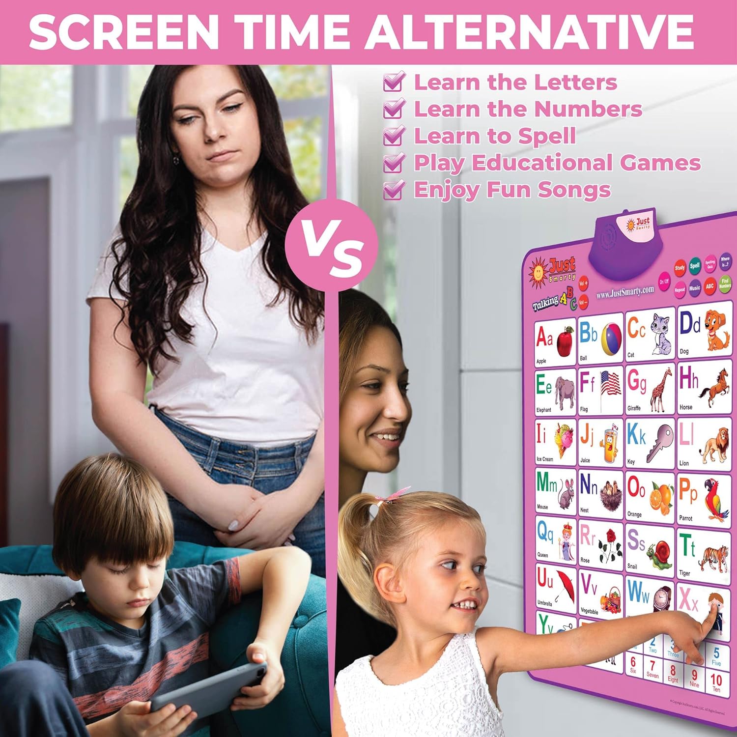 Just Smarty Interactive Alphabet Wall Chart | Talking ABCs & 123s Music Poster | Learning Toys for Toddlers 1-3 | Best Gift for Toddler Girl Ages 1 2 3 4 5 | Learning Posters for Toddlers 2-4 Years