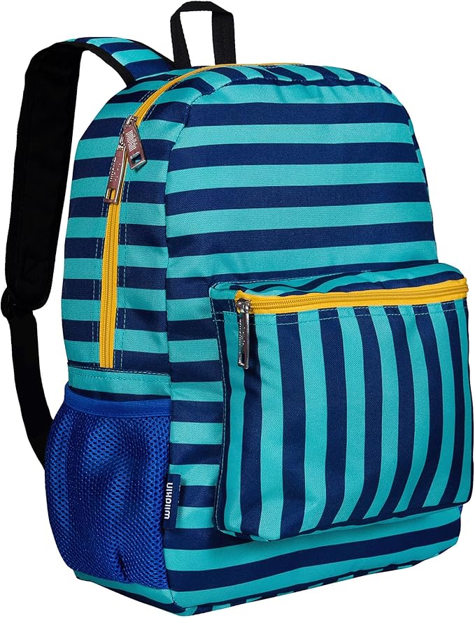 Wildkin 16-inch Kids Backpack – Durable, Padded & Spacious School Bag for Boys & Girls - Blue Stripes