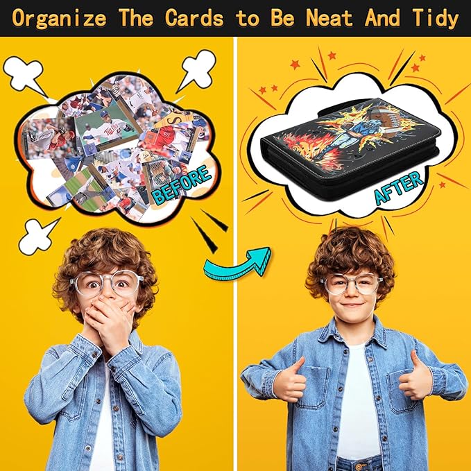 Football Card Binder, 9 Pocket Trading Card Binder with 50 Removable Sleeves Fits 900 Cards, Sports Card Collection Binder Album for Cards Case Organizer Boys Girls Toys Gift (Blast 9 Pocket)