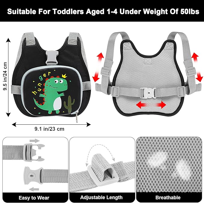 Accmor Toddler Harness Leash+ Anti Lost Wrist Link, Cute Dinosaur Kids Harness with Leash, Collapsible Child Leash Baby Walking Wristband Assistant Strap Belt for Boys