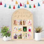 My First Year Photo Display Wood Board Baby's First Year Photo Frame Milestone Board 12 Months Baby Picture Frame 1st Birthday Nursery Decorations for Boy Girl Baby Keepsake Gift for Mom (2" x 3" photos - Wallet Size)