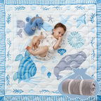Momcozy Baby Play Mat for Floor, 50x50 Thickened Playpen Mat, Playmate for Baby Tummy Time, Waterproof & Non-Slip, Foldable Outdoor Mat with Carrying Handle, Ocean Theam