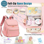 Weitars Diaper Bag Backpack Large Baby Diaper Bag with Changing Pad Travel Diaper Backpack,Baby Bag for Boys Girls,Stroller Straps,5 Insulated Pockets (Pink)