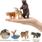 Toymany 12PCS North American Forest Animal Figurines, Realistic Jungle Animal Set Includes Moose,Cougar,Wolf,Bear,Eagle,Deer Educational Toy Cake Toppers Christmas Birthday Gift for Toddlers Kids 3-5