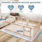Foldable Wooden Baby Playpen Activity Center,Adjustable Size & Shape Portable Play Yard, Baby Fence Play Area with Gate for Indoor Use for Babies and Toddlers(82x55x24inches)