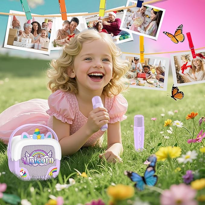 Mini Karaoke Machine for Kids Girls: Unicorn Portable Bluetooth Speakers with 2 Wireless Mic Toys for Girls Age 4-6 7 8 9 Years Old Girl Gifts Birthday Gifts for 5 6 7 8 9 10 11 Years Teens Purple