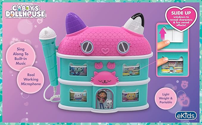 eKids Sing Along Boom Box Speaker with Microphone, Kids Karaoke Machine with Built in Music (Gabby)