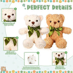 HyDren 12 Pack Bear Stuffed Animals 10 Inch Operation Christmas Bulk Items Small Bear Party Favors Plush Toys for Baby Shower Centerpiece Christmas Birthday Gifts(White, Light Brown, Dark Brown)