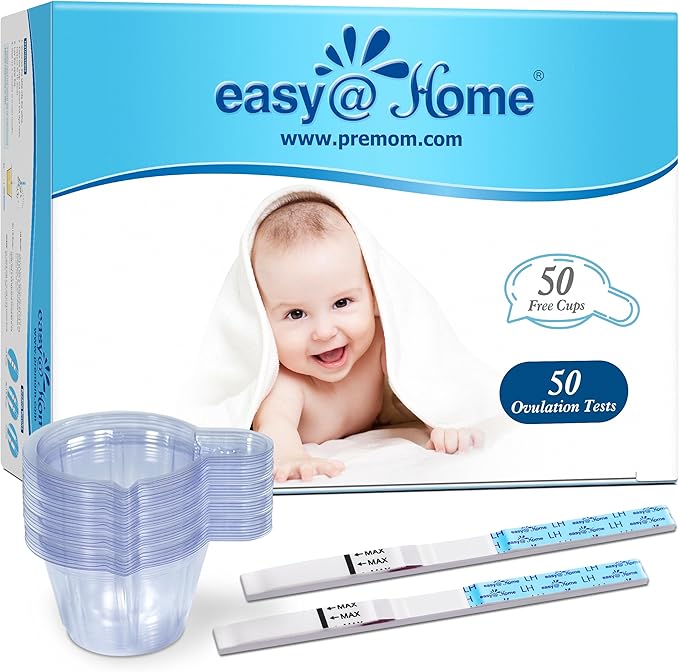 Easy@Home Ovulation Test Predictor Kit : Accurate Fertility Test for Women (Width of 5mm), Fertility Monitor Test Strips, 50 LH Strips with 50 Urine Cups