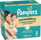 Pampers Swaddlers Diapers, Size 2 (10-22 lbs), 148 Count, Absorbent, Keeps Baby Dry and Comfortable, Skin Safe Disposable Baby Diaper (Packaging May Vary)