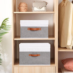 Fabric Storage Bins with Lids, 1 Pack Linen Foldable Cloth Baskets, 15 x 9.8 x 9.8 Inch Closet Organizer Containers with Double Handles, Sweater Boxes for Bedroom, White and Grey