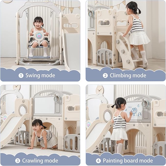 Toddler Outdoor Climber Playset with Basketball for Kids Ages 1 to 3 Years Slide and Swing Set 12 in 1 Playground Indoor Slide for Kids Durable Ecofriendly Plastic Backyard Playset White