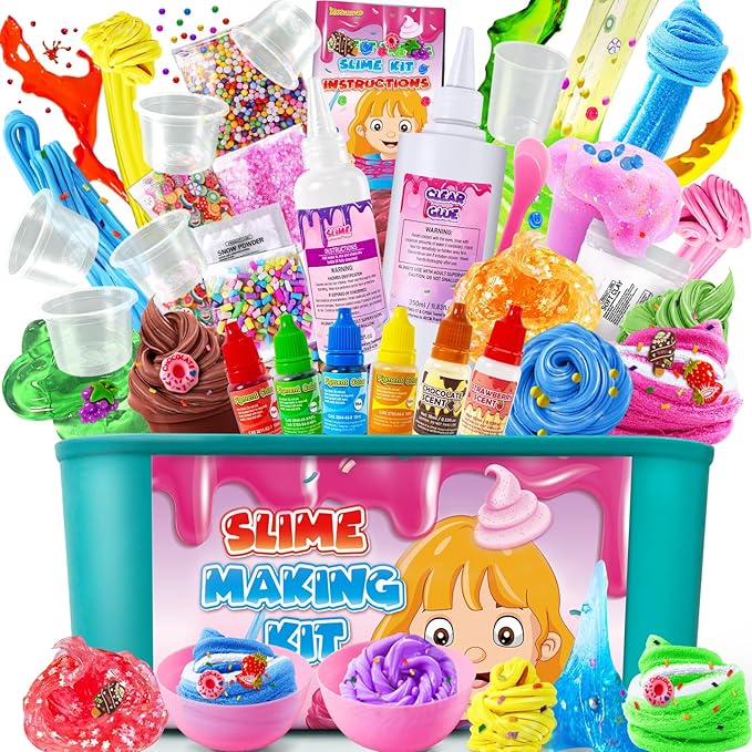 Ice Cream DIY Slime Kit for Girls, Glimmer Crunchy, Confetti Slime Making Kit for Girls, Butter, Foam, Cloud Slime with Add-ins, Foam Balls, Charms, Party Favors Gift Toys for Kids 6-12