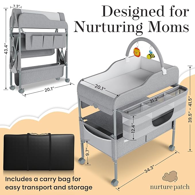 Portable Changing Table for Baby - Foldable Changing Table, Baby Diaper Changing Station with Baby Changing Station Toy Holder, Diaper Changing Table Bag - Portable Baby Changing Table with Wheels