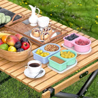 5 Pack Silicone Snack Containers, 2 Compartments Reusable Snackle Box with Lids, 8 oz, Rainbow