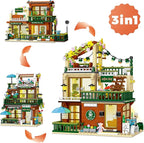 3 in 1 Coffee House Building Set with Light, 875 PCS City Cafe Shop Building Block Toy Architecture Construction Model for Adults Teens Kids Boys Girls Ages 8-12+