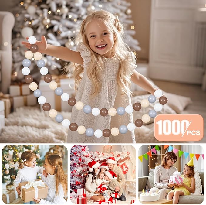 GOGOSO Balls for Ball Pit - Plastic Ball for Toddlers 1-3, Baby Kids Ball Pool Decoration 50 100 200 300 500 1000 (Grey+Coffee+ Beige+White, 1000 Balls)