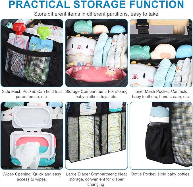 Accmor Changing Table Diaper Organizer, Hanging Diaper Caddy Organizer Stacker for Cribs Changing Table Playard Wall Baby Essentials Storage, Black