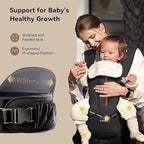 Baby Carrier with Hip Seat, BeBeBus 2-in-1 Ergonomic Newborn to Toddler Carrier up to 44 lbs, Detachable Hands-Free for Infant, All Season Forward-Facing Carry, Fits Waist Sizes up to 38 inch (Black)
